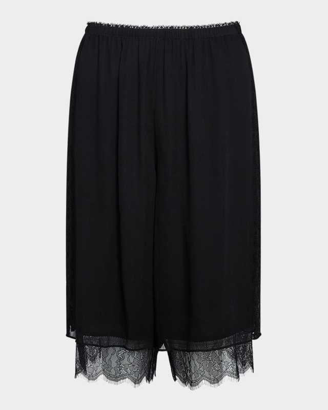 Mid-Rise Chiffon Lace-Trim Shorts